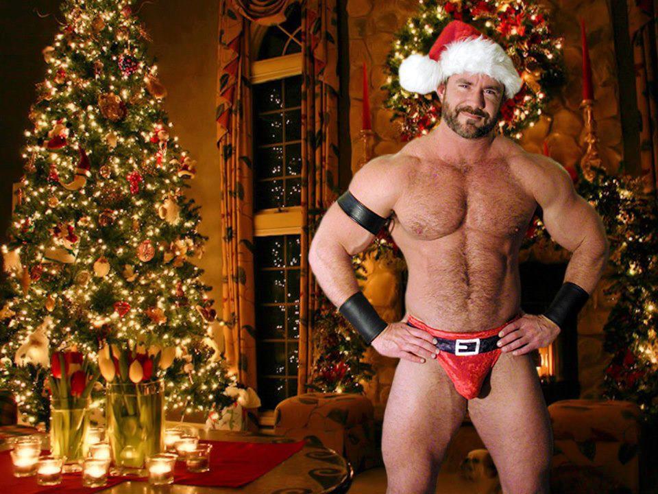 nude-gay-bear-santa-claus-hary-hunk-shirtless-bulge-christmas-tree-decorated